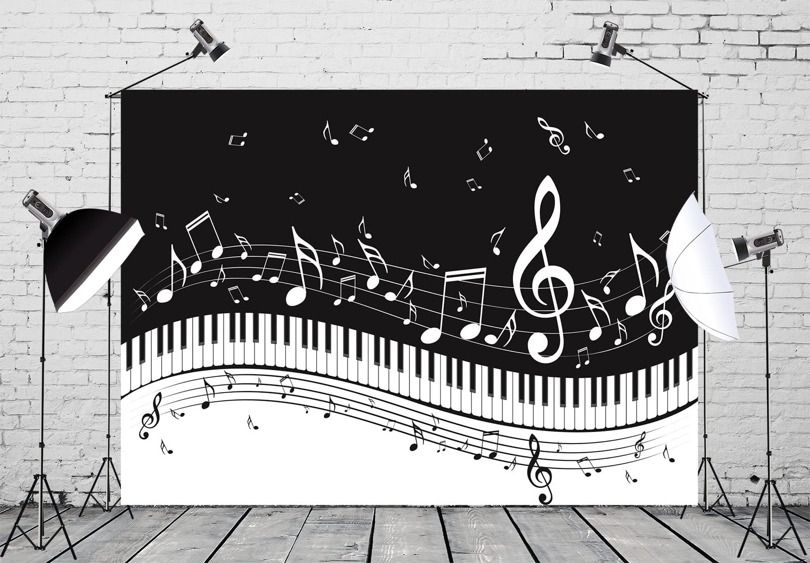 BELECO 3x2.5m Sfondo Pianoforte, Note Musicali Bianche e Nere, Tastiera, Compleanno a Tema Musicale, Banner YouTube, Video, Carta da Parati, Accessori.