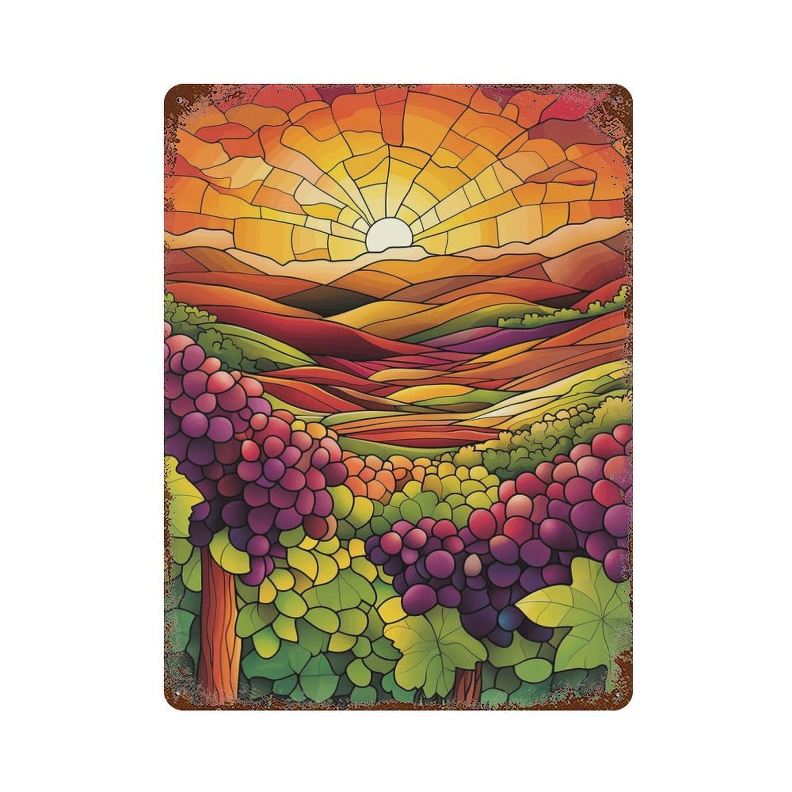 Garage Style Sunset Vineyard Rustic Tin Plaque 15.7"x11.8", Classic Wall Plaque for Bar And Workshop