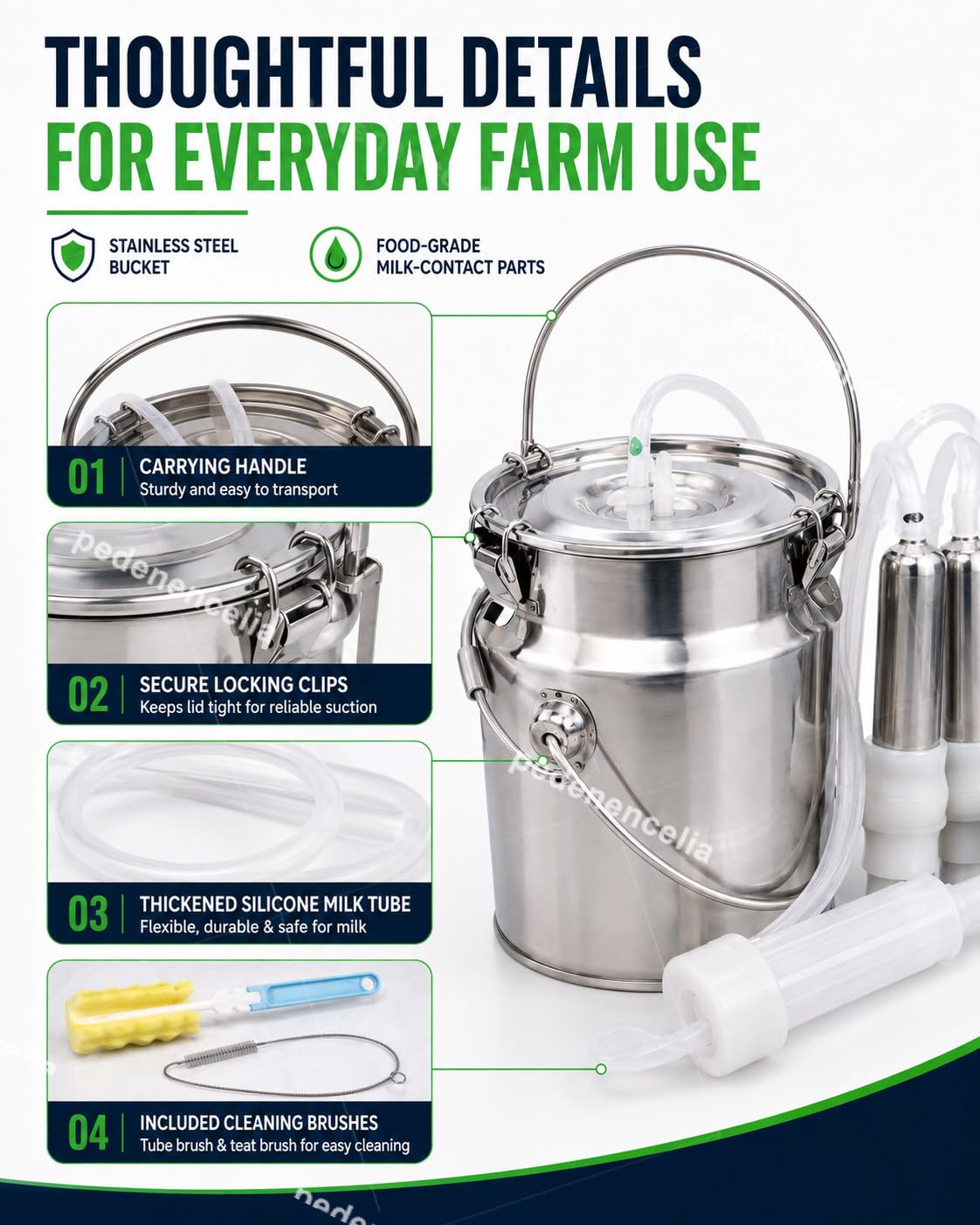 Mungitrice Elettrica 5L/10L, per Mucche e Pecore, Ricaricabile 10L-cattle | Batteria 5200mAh Senza Fili e Rete, Valvola a Galleggiante Auto-Stop e Secchio Inox per Piccole Fattorie