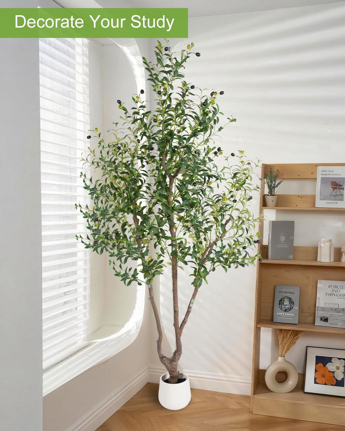 Olive Tree 7FT Fake Tree Large Artificial Tree Indoor Faux Plants with Pot, Nearly Natural Olive Branches and Fruits for Living Room Home Office Decorations