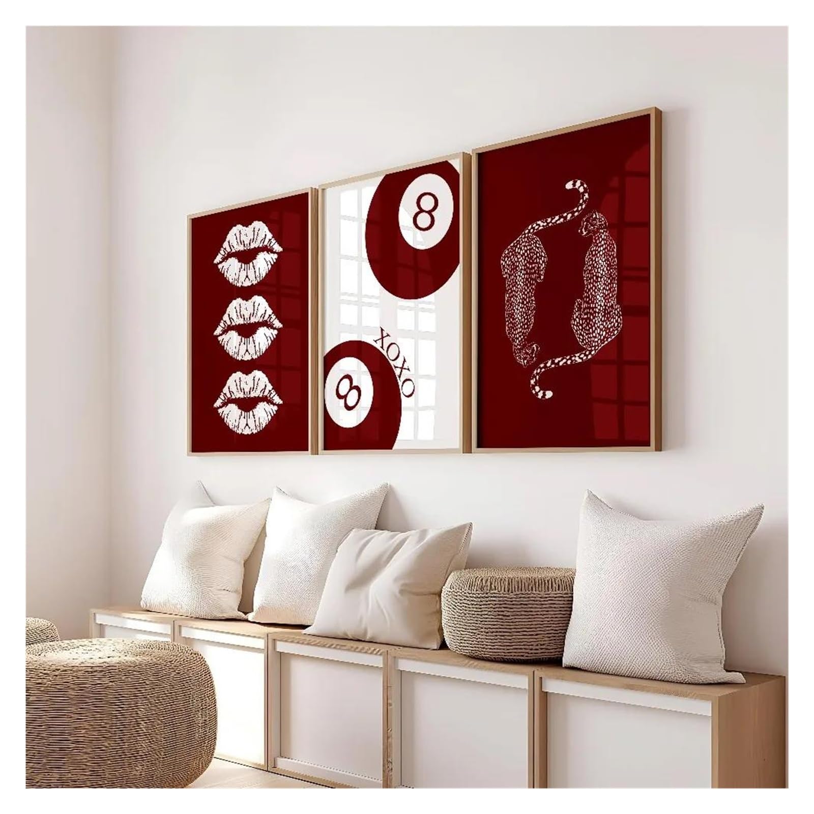 Byambd E Aesthetic Pictures 3Pcs Frameless Retro 8-Ball Posters Prints Cheetah Canvas Fashion Kiss And Lip Painting Room Decor(,50X70cm)