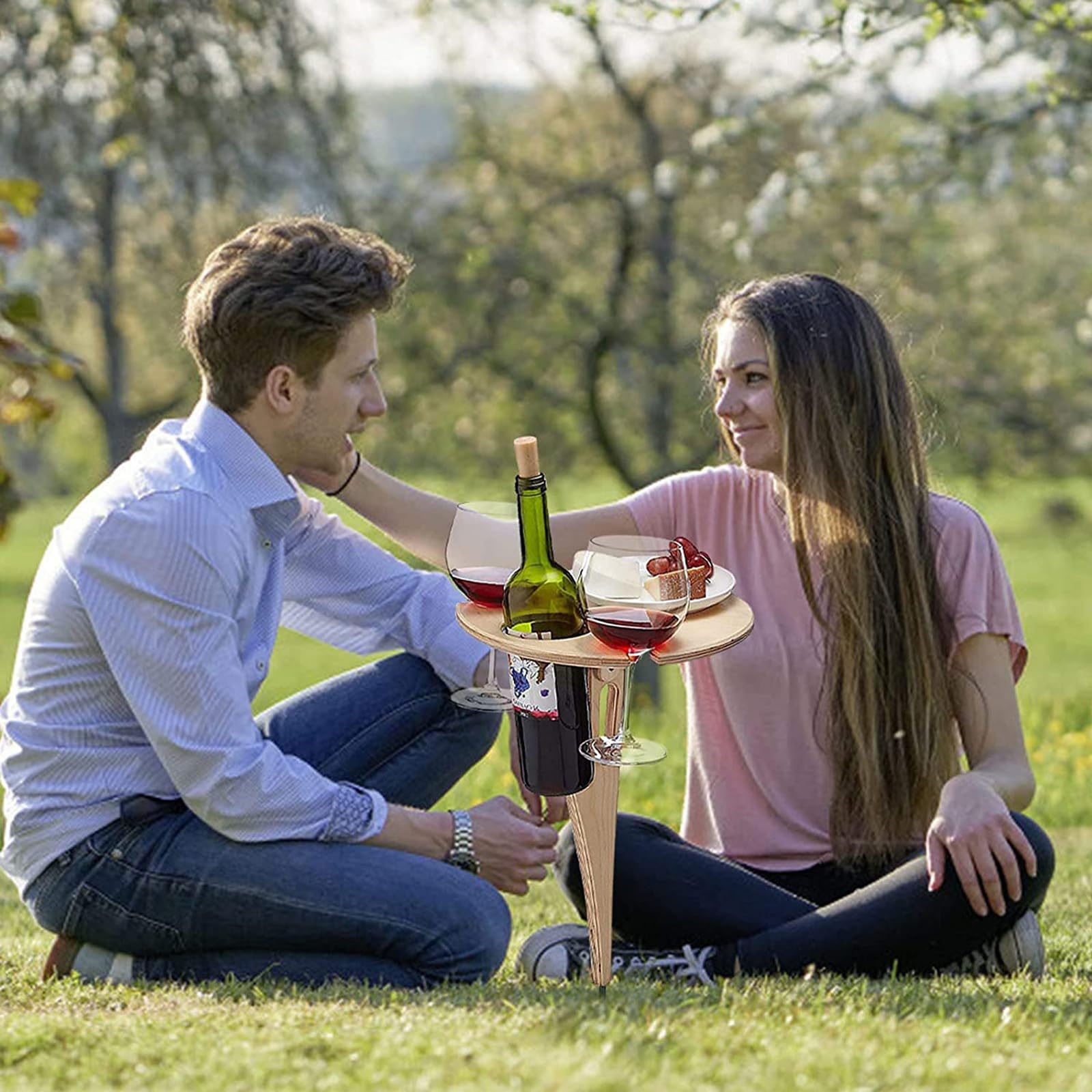 Hyxodjy Tavolino da vino portatile, pieghevole e rustico, mini, color legno, ideale per attività all'aperto e picnic