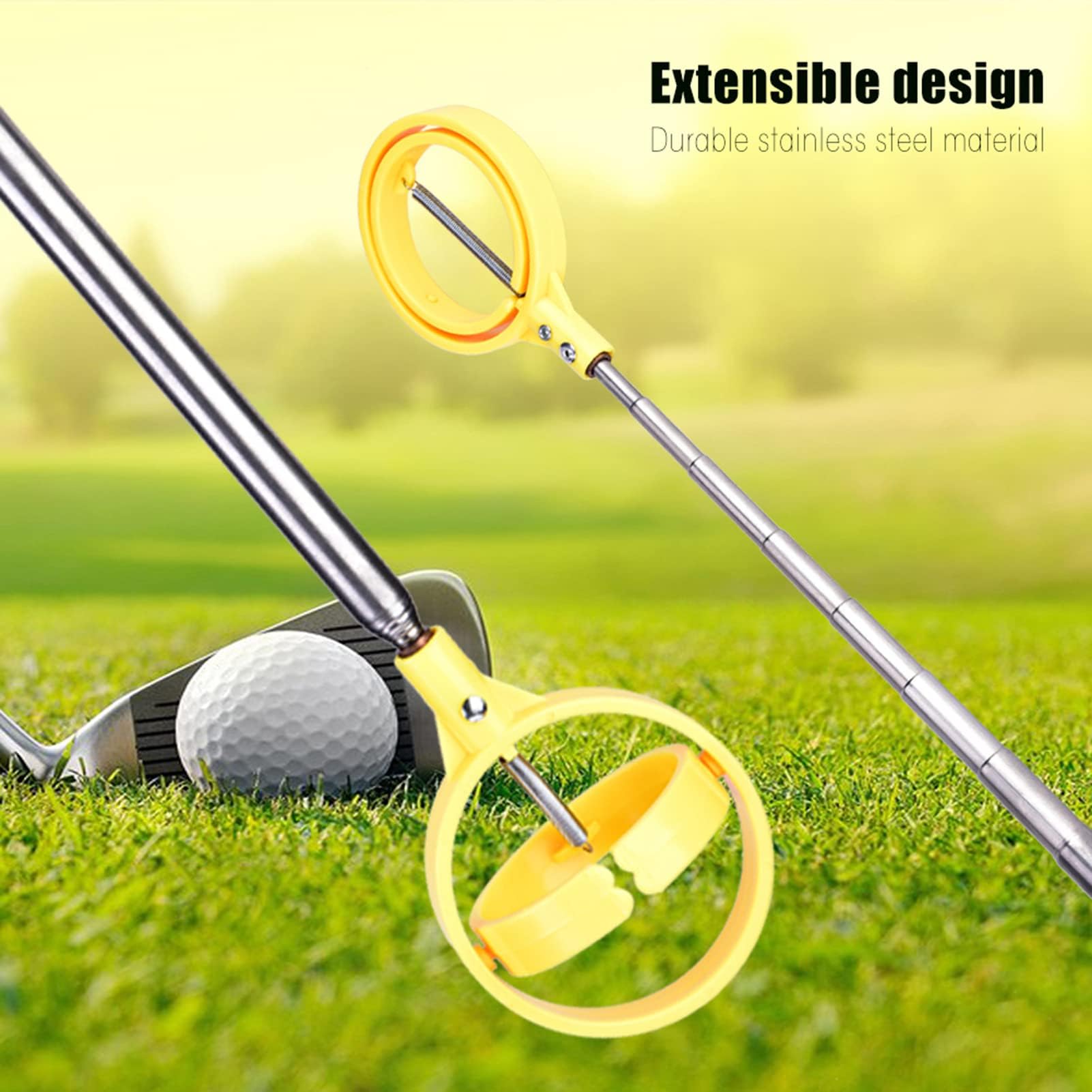 Retriever de Balle de Golf, Picker Télescopique d'Acier Inoxydable, Sélecteur de Balle (Jaune)