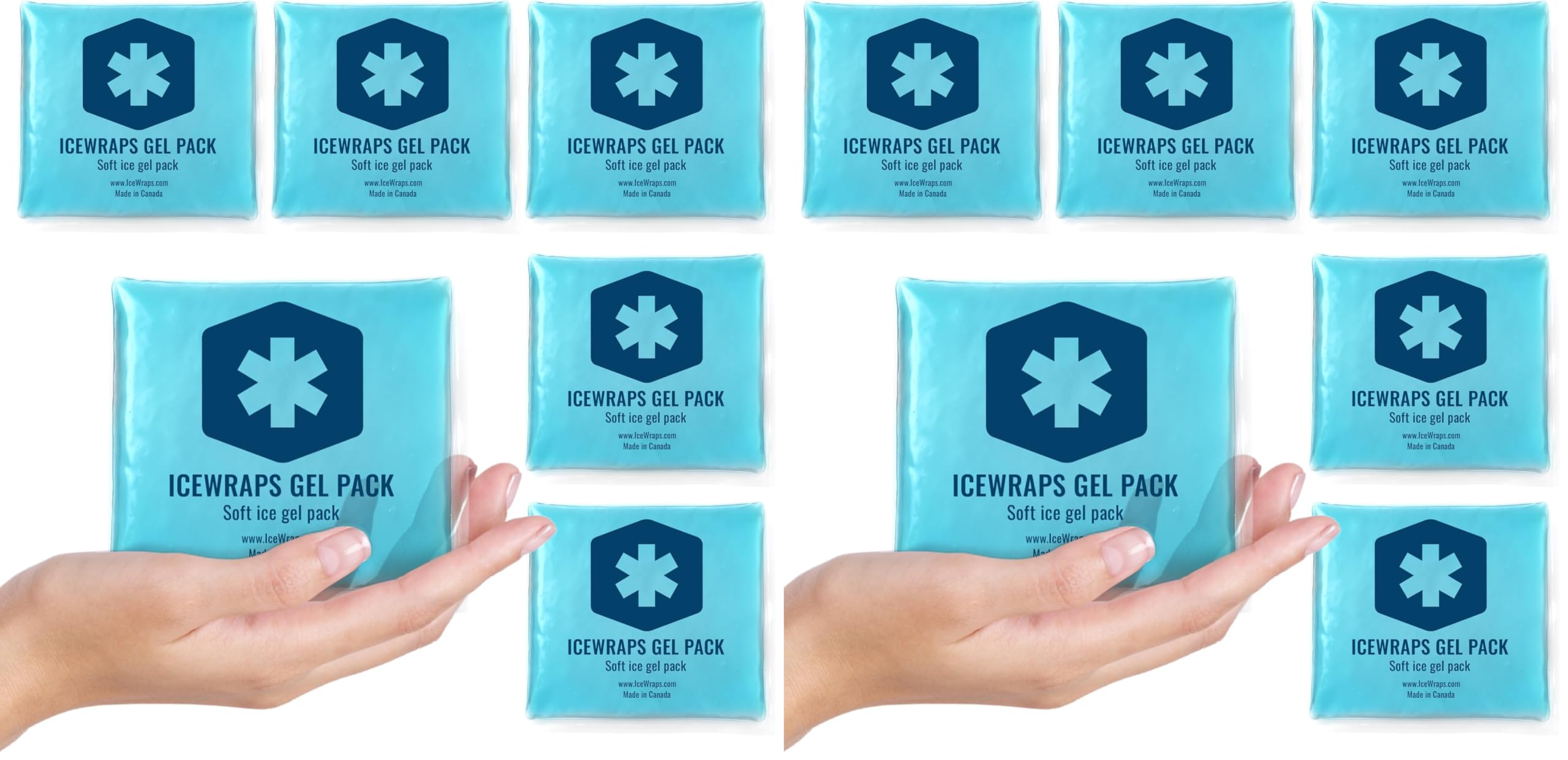 ICEWRAPS Reusable Ice Packs Compact 3 x 3 inches, Soft Cooling Pack, 12 Pack