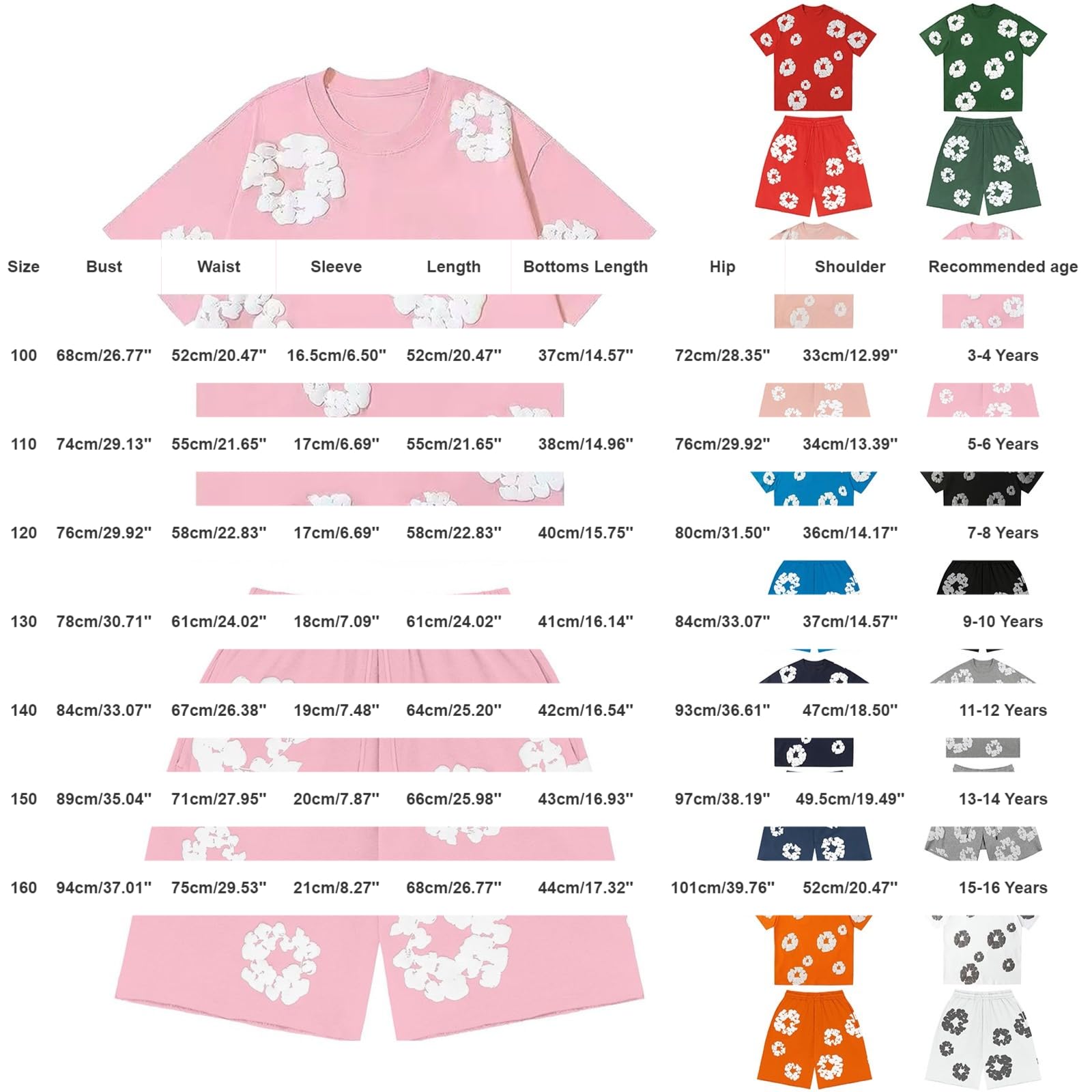 Ensemble short 2 pièces pour enfants - Tenues d'été - Short à fleurs et t-shirt - Survêtement à manches courtes - Col rond - Imprimé - Hauts - Bas - Garçons et filles - Vêtements de vacances