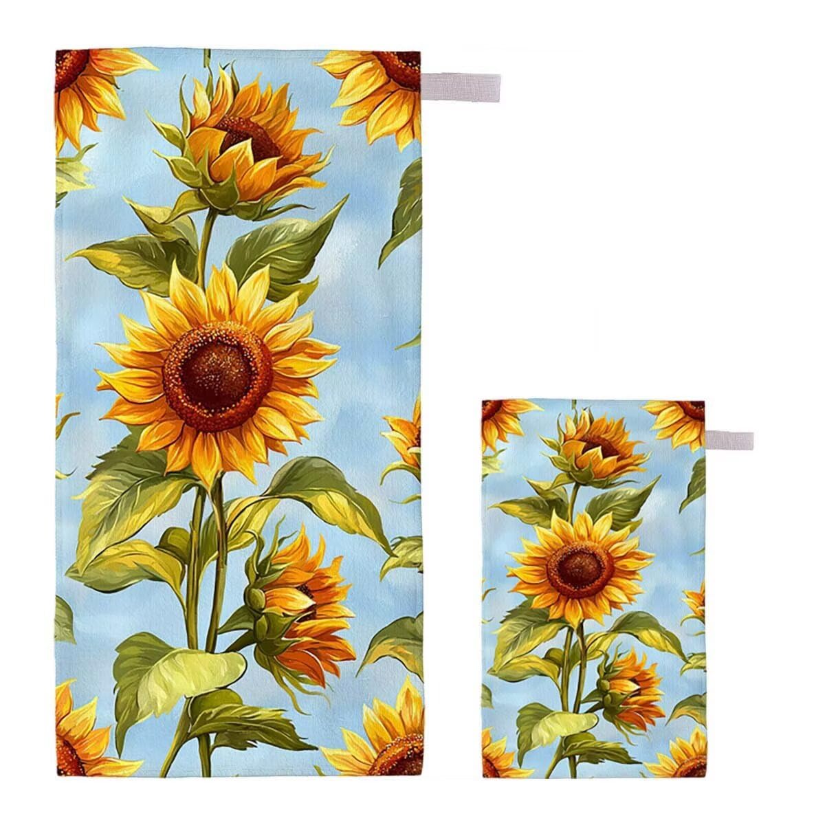 Telo Mare XXL 220x100cm/35x70cm, 2 Set Telo Mare Microfibra Girasole Asciugamano Palestra Uomo, Antisabbia, Leggero, Asciugatura Rapida, Teli da Spiaggia Grandi Accessori per Camping Natation H-70