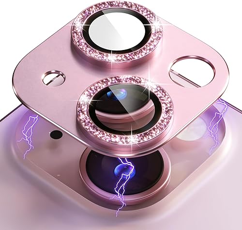 beuxece Protector de lente de cámara de metal para iPhone 15iPhone 15Plus, compatible con fundas, vidrio templado HD, protección contra caídas,