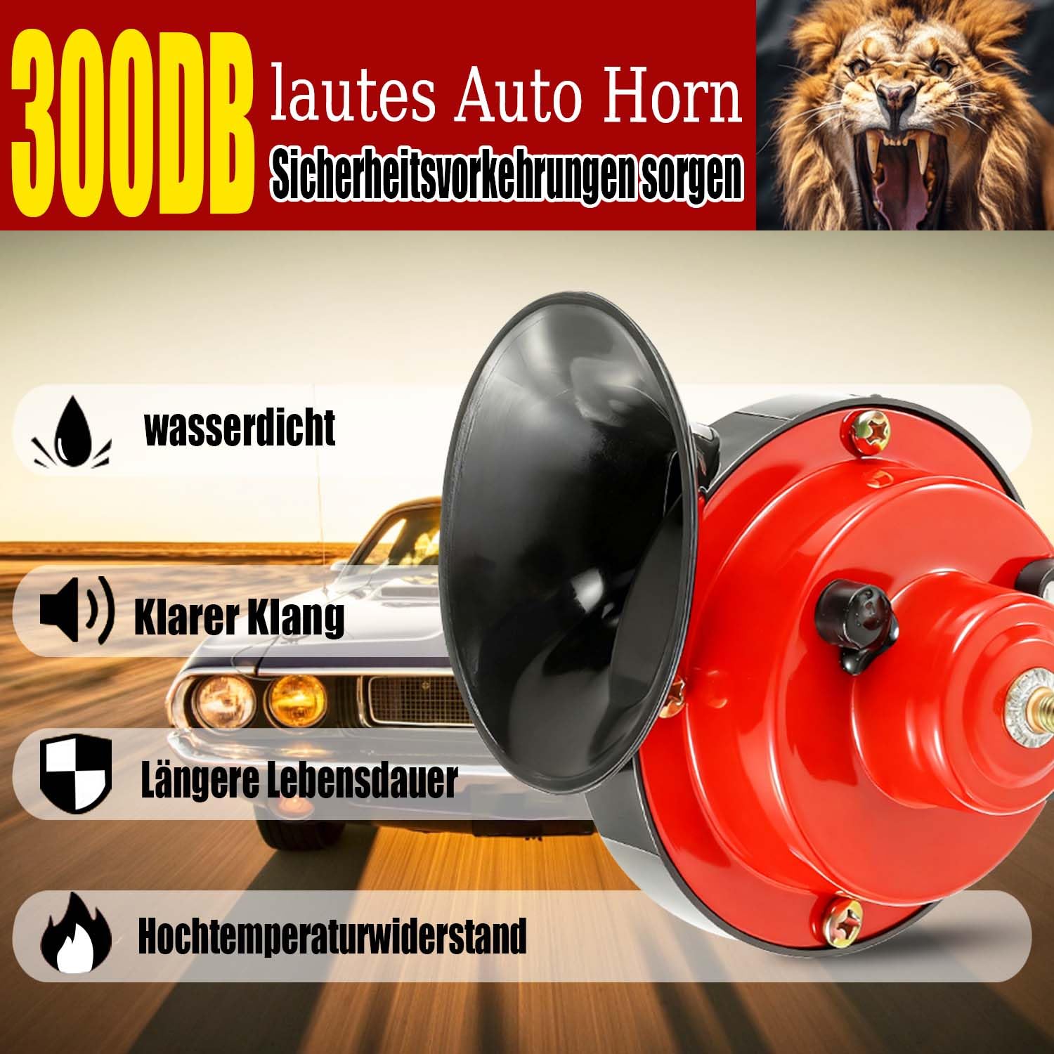 Confezione da 2 clacson ad aria compressa da 300 dB, clacson elettrico a lumaca da 12 V, clacson ad aria compressa impermeabile universale per auto, camion, moto, barca (rosso)