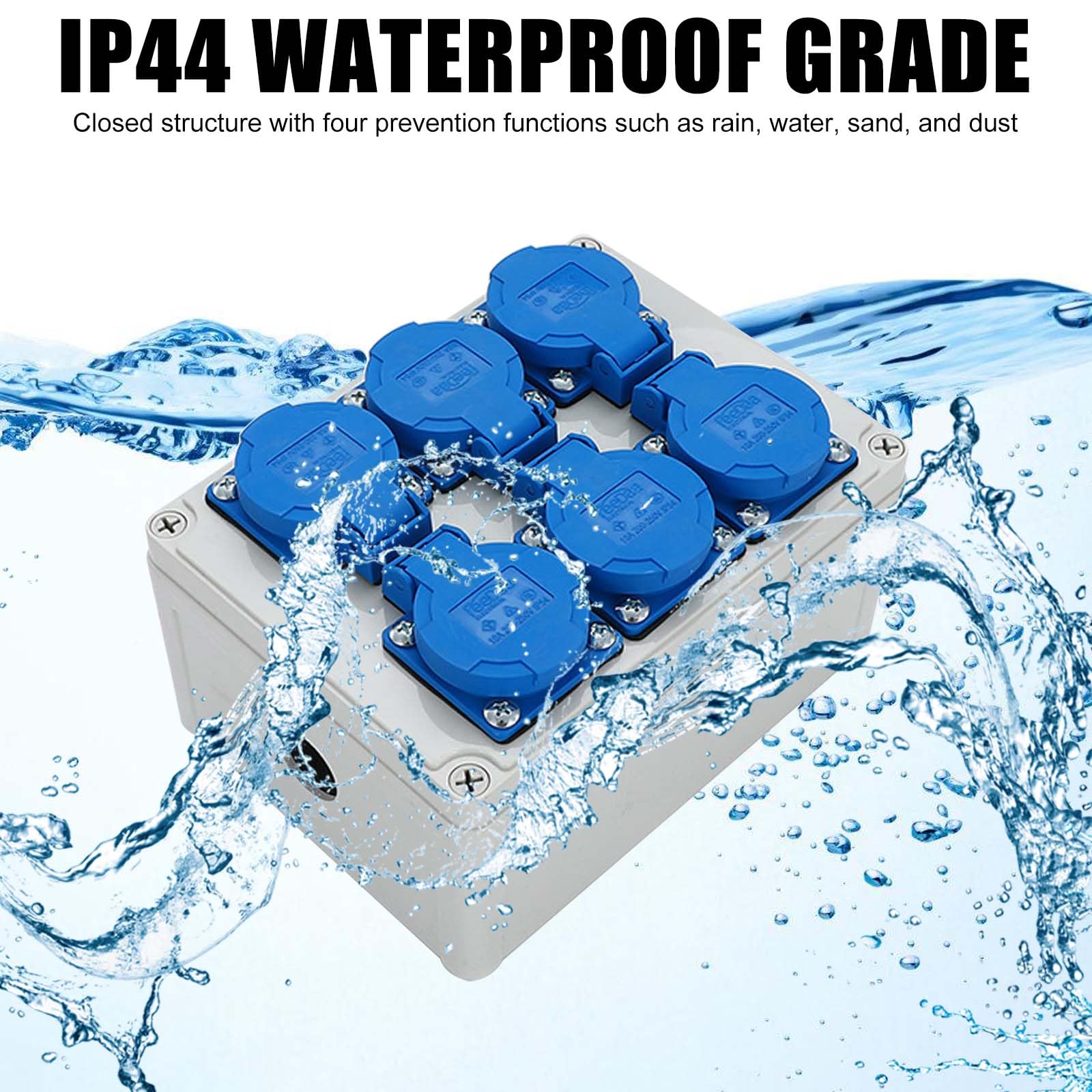 Wandverteiler Stromverteiler 6 x 220V: Wasserdichtheitsklasse IP54, Baustromverteiler Steckdosenverteiler, Wandverteiler mit Anschlussklemme, Baustromverteiler für Indoor/Outdoor-Bereich, Werkstätten