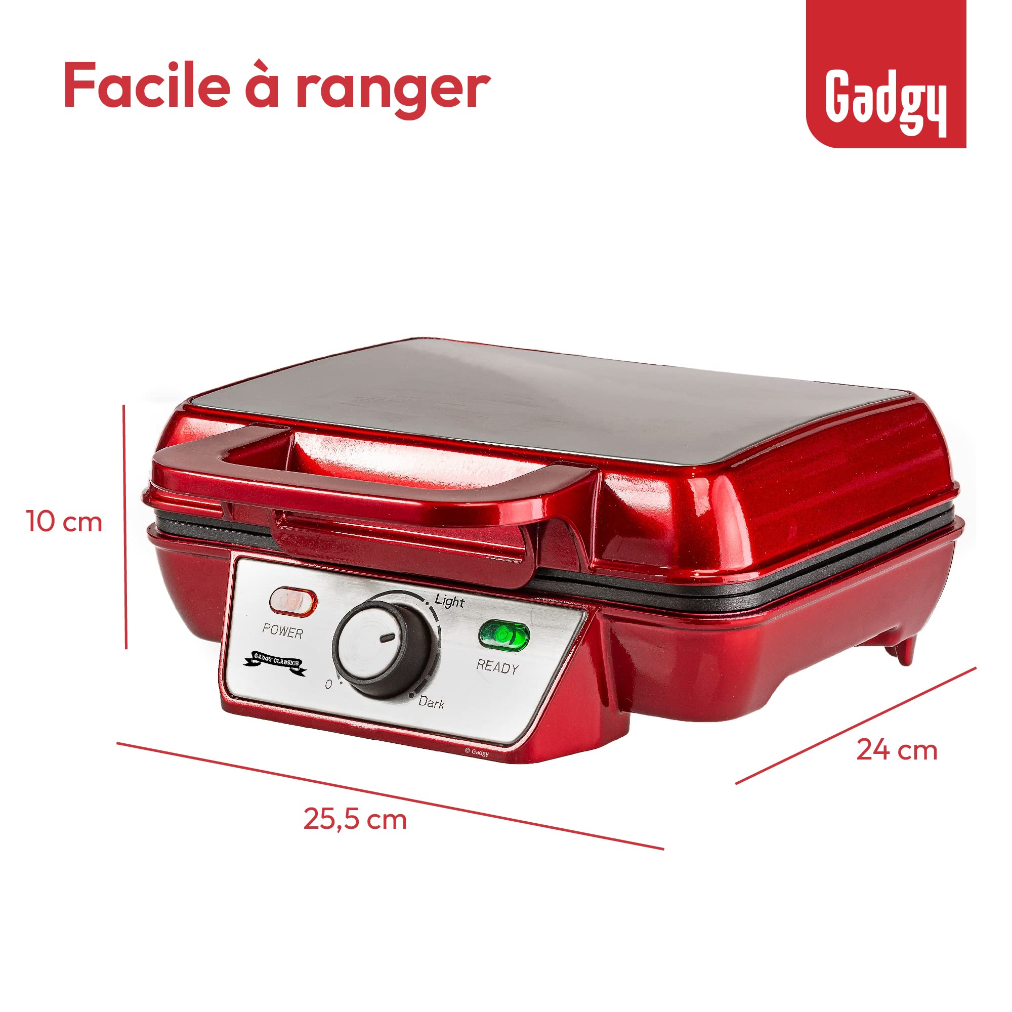 Gadgy® Gaufrier Belge 1000W – Appareil à Gaufres Antiadhésif 23x16,8 cm – Température Réglable, Indicateur LED, Poignée Isolée – Idéal pour Desserts et Fêtes