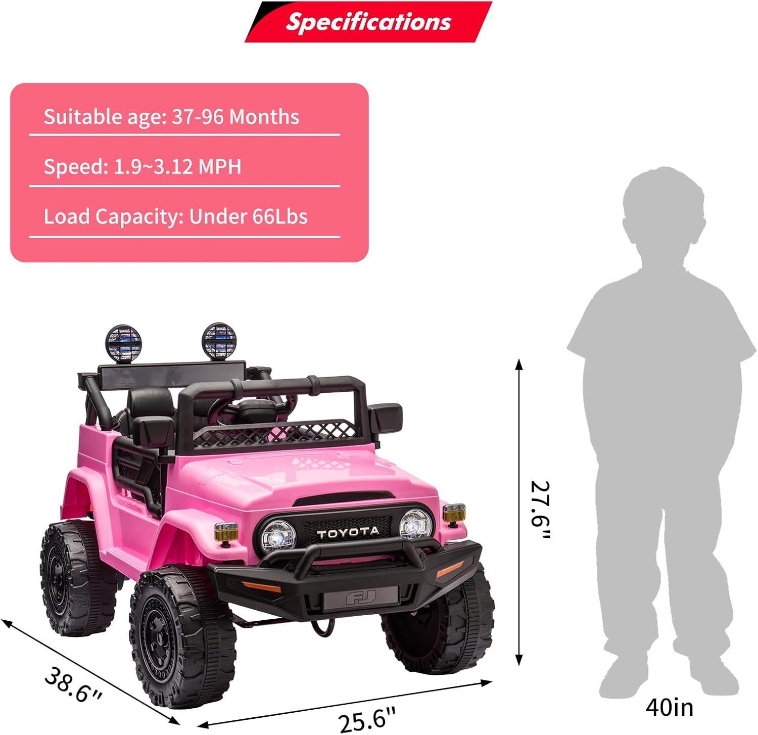 12V Ride on Truck Car, Licensed Toyota Kids Electric Vehicle Car with Remote Control, Battery Power, Music, LED Lights, Spring Suspension, 3-8 Years Old Boy Girl Gift, Pink