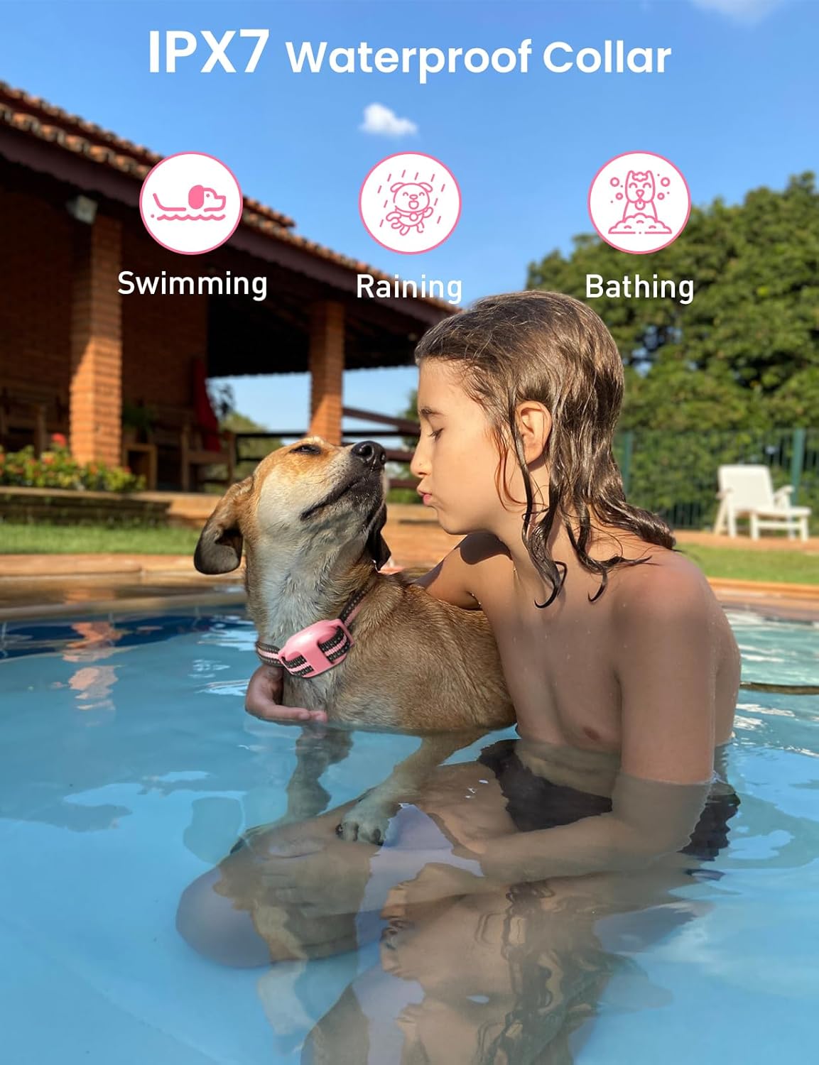 IPX7 waterproof collar for swimming, raining, bathing