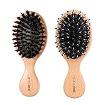 URTHEONE 2Pcs Mini Boar Bristle Hair brush and Small Hairbrush for Thick Curly Thin Long Short Wet or Dry Hair, Mini Detangler, Pocket Brush with Soft Boar Bristles