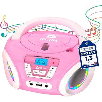 Candy Kids Boombox CD Player for Children with FM Radio and Speakers | With cheerful disco function including batteries and p