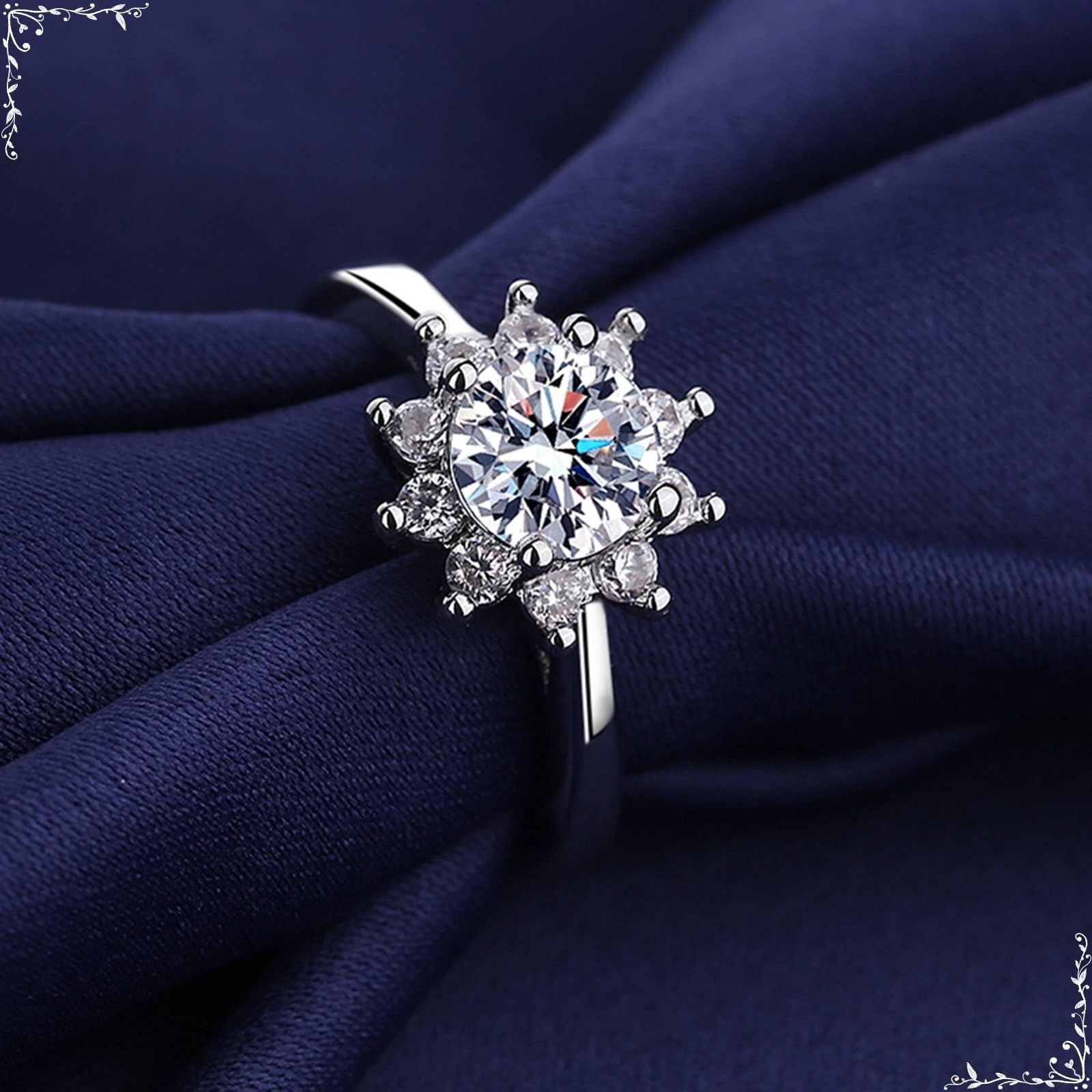 Moissanite pierścionek vintage białe złoto obrączka ślubna damska 18K kwiat z cyrkonią rozmiar H 1/2 moda dla lesbijek biżuteria koktajlowa