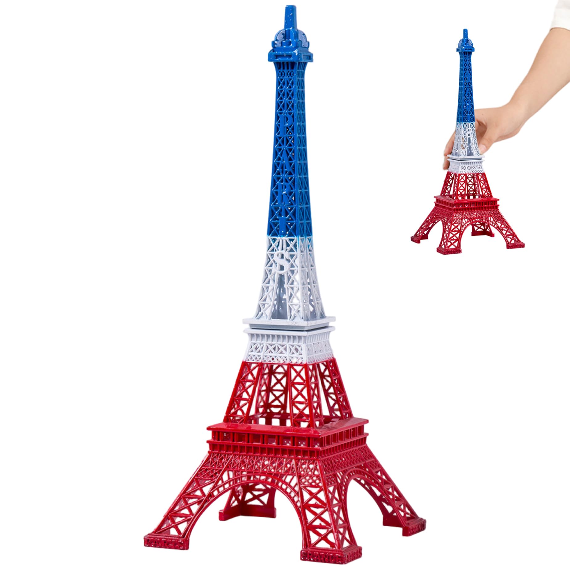 Statue Tour Eiffel 10 pouces bleu blanc rouge en fer pour décoration de bureau