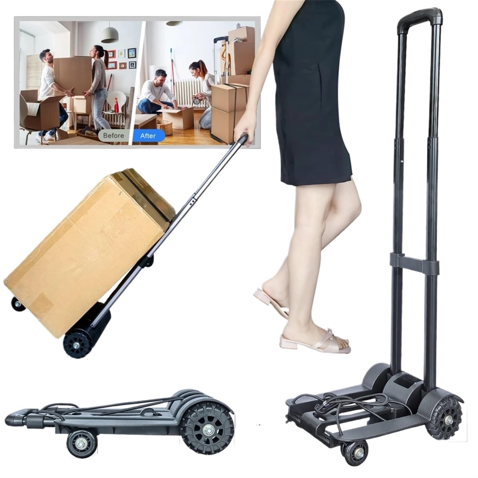 Heavy Du - Carrello a mano pieghevole, portatile, 32 x 25 x 93 cm, per traslochi, trasporto e sollevamento pesante, ideale per magazzini, casa e uso esterno