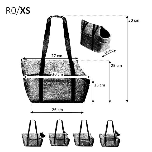 Foto 2 de 7 de BoutiqueZOO Bolsa para Perros, Bolsa para Cachorros - Gris/Gris (Minky), XS: 26x16x25 cm
