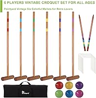 Vista 6 de Pointyard Juego de croquet para seis jugadores de 32 pulgadas, regulación [marrón vintage] juego de croquet con mazos de madera/bola