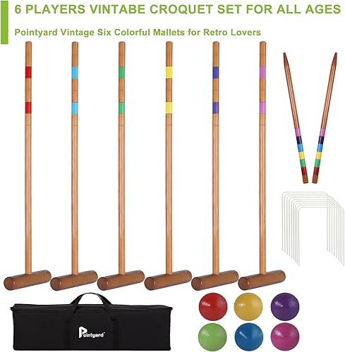 Miniatura 6 de Pointyard Juego de croquet para seis jugadores de 32 pulgadas, regulación [marrón vintage] juego de croquet con mazos de madera/bola