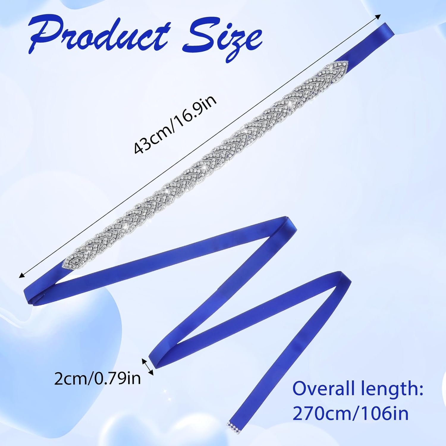 Bridal Wedding Waist Belt, Silver Glitter Rhinestone Sash Belt - Handmade Ribbon Crystal Belts for Bride Women Formal Dress (Blue) - Image 3