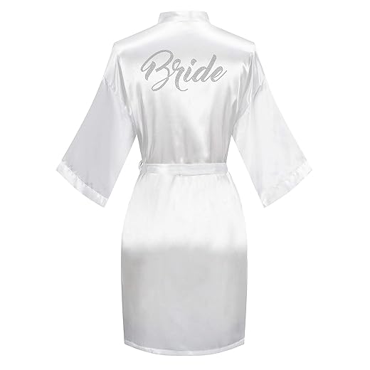 Women's Short Satin Kimono Robes One Size Silver Rhinestones Bride Bridesmaid for Wedding Party Getting Ready