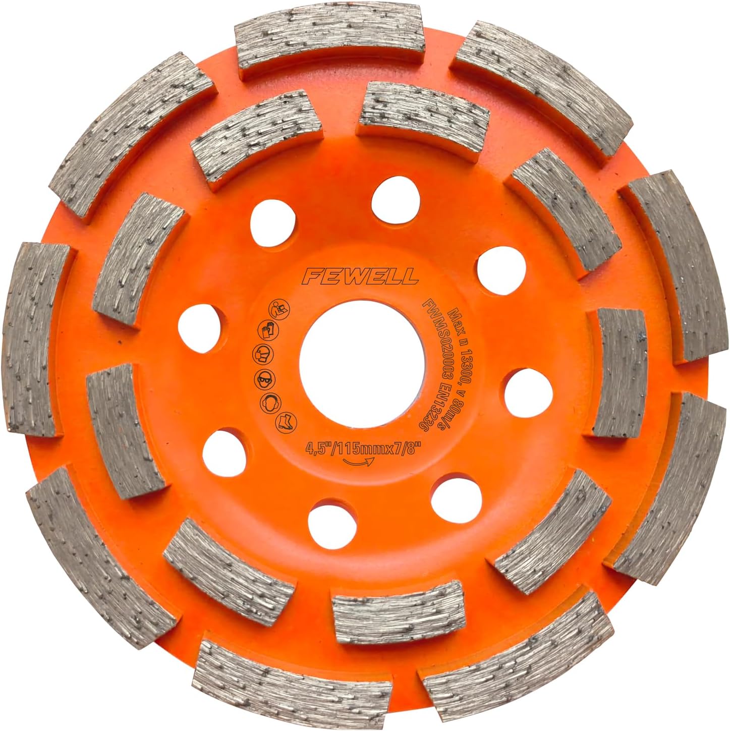 FEWELL 4 1/2” Concrete Grinding Wheel, Double Row Diamond Cup Wheel with 7/8” Arbor for Polishing and Grinding Concrete Surface Brick Stone Marble Cement Granite