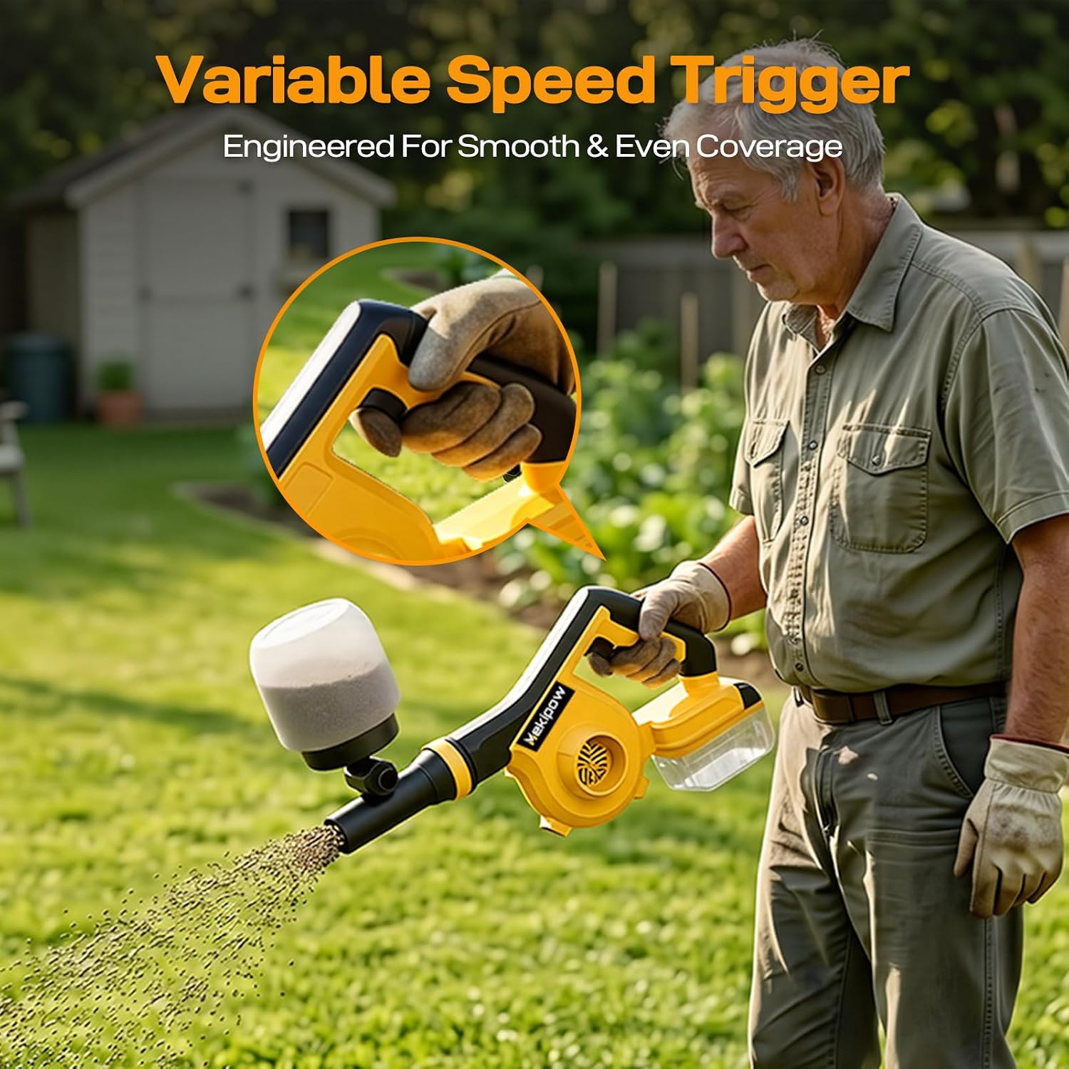 Cordless Handheld Spreader Compatible with Dewalt 20V for Fertilizer, Grass Seed and Ice Melt, Multi-Use Seed Spreaders for Lawns with Adjustable Openings(No Battery)