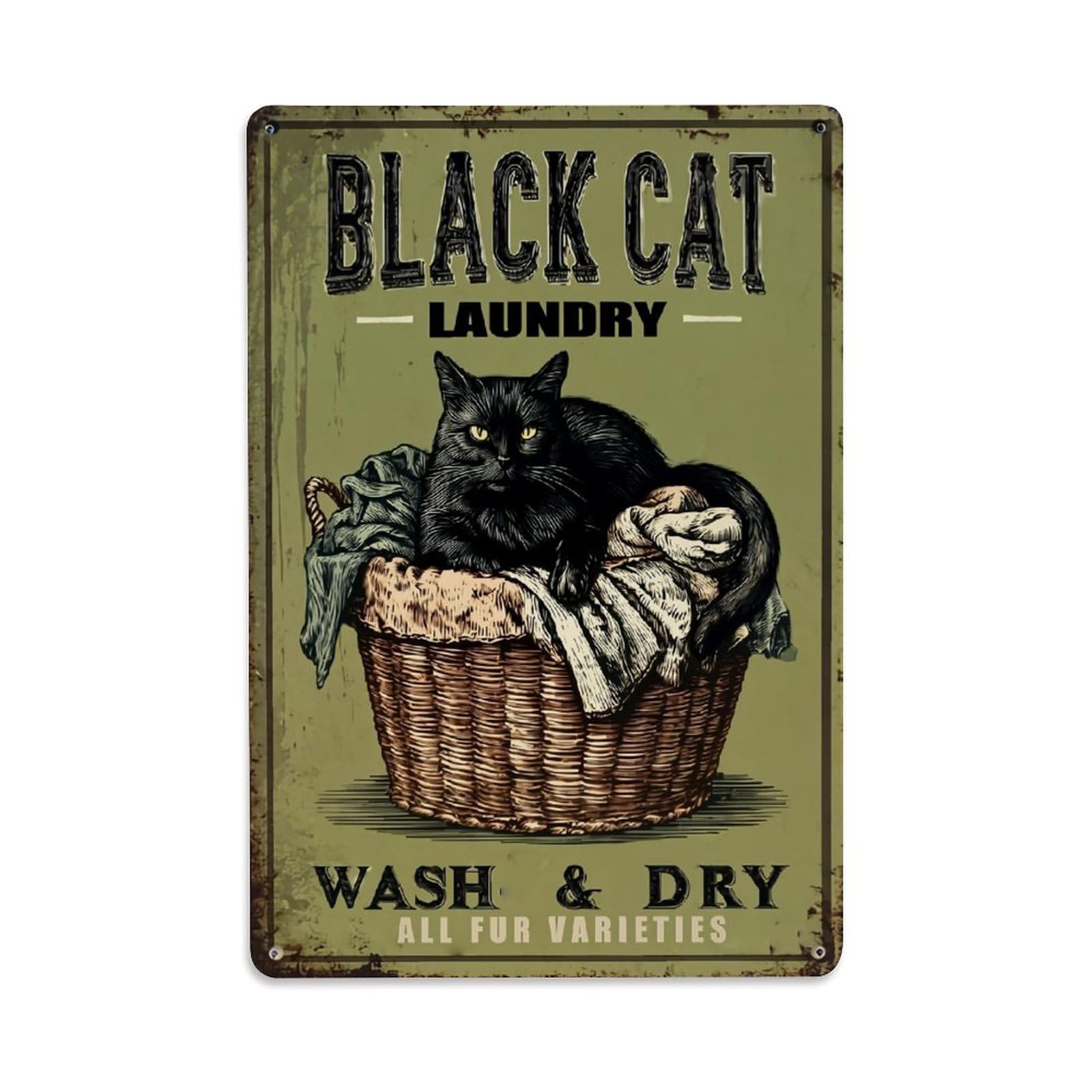 Bliveurn Vintage Black Cat Laundry Basket Print Retro Metal Tin Sign, Metal Poster For Home, Gaming Room, Studio Workshop,Bar,Garage Wall Art Decor 8X12 Inch