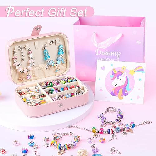 Miniatura 10 de Sofier Kit de fabricación de pulseras con dijes para niñas, joyero, kit de fabricación de joyas, regalos para niñas de 4 a 12 años, juguetes de