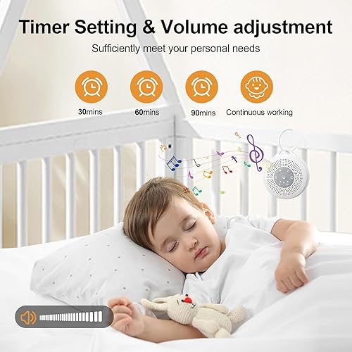 Miniatura 3 de Máquina de sonido portátil para bebés, máquina de ruido blanco con 21 sonidos relajantes, 3 temporizadores y función de memoria, batería potente de