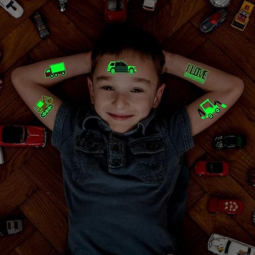 Miniatura 6 de Partywind Tatuajes temporales de construcción luminosa para suministros de fiesta de cumpleaños de niños 34 estilos brillantes de decoración de