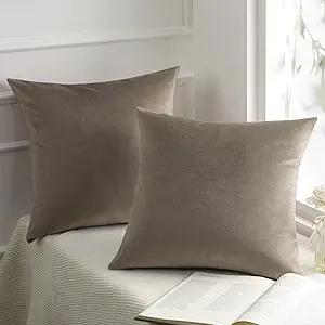 Phantoscope Pack of 2 Velvet Decorative Throw Decorative Pillow Cover Soft Solid Square Cushion Case for Couch Taupe 22 x 22 inches 55 x 55 cm
