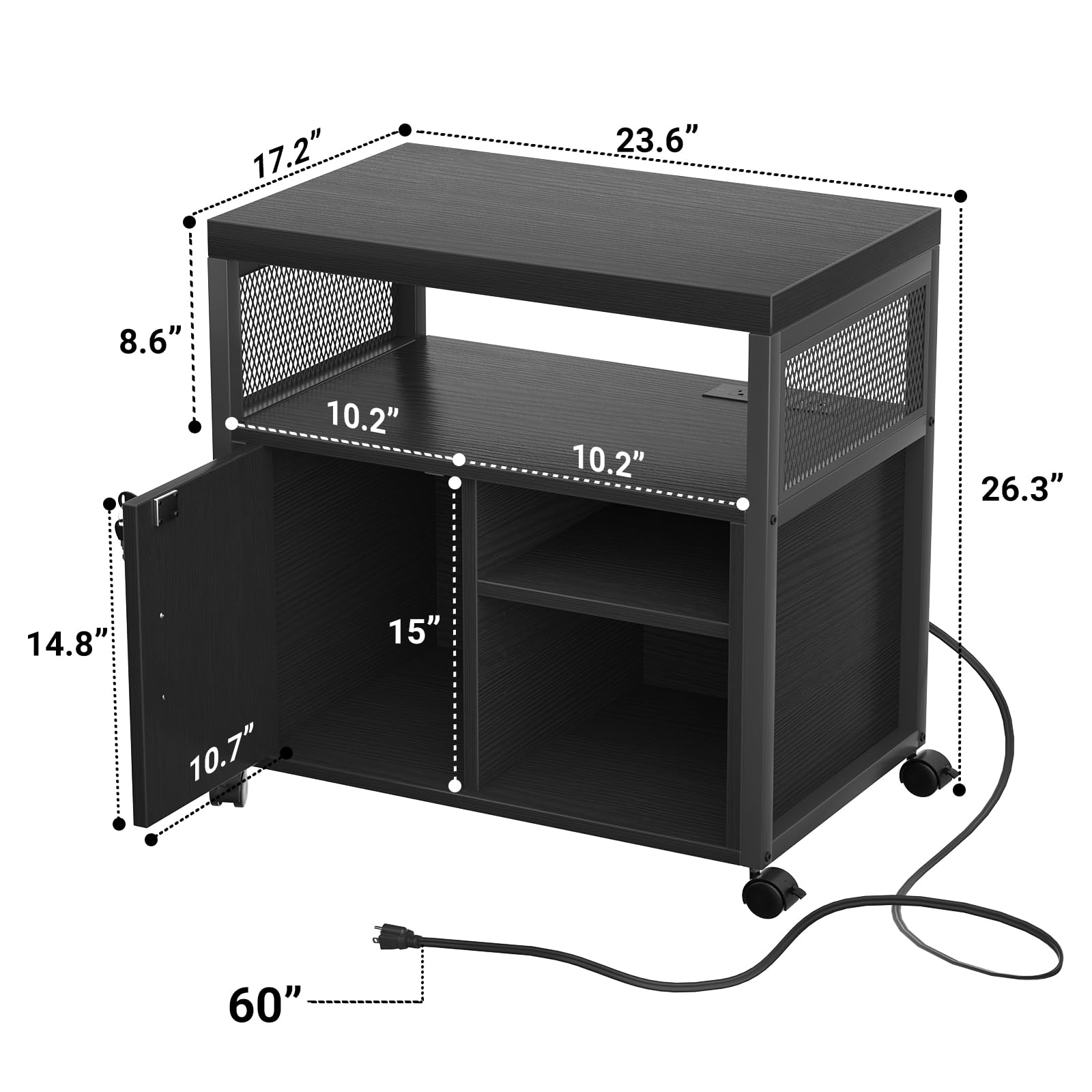 Unikito Lateral File Cabinet Locking Office Printer Stand with Sockets and USB Charging Ports Modern Rolling Printer Desk — view 3