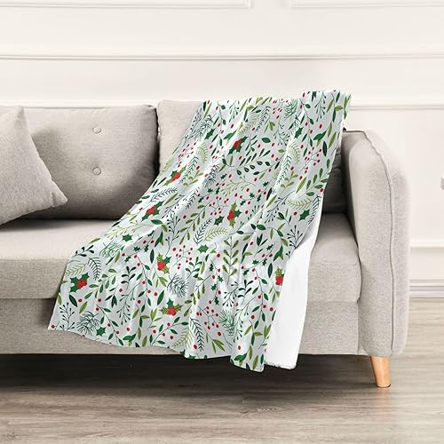 Miniatura 5 de Christmas Mistletoe Flower Green Leaves and Berries Sofa Throw Blanket Warm Warm Spring Fluffy Blanket 60"x90" for Bedroom Bedroom