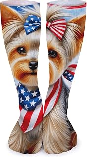 Patriotic Dog Compression Sock for Women Men (1 Pairs) | Funny Long Boot Tall Socks Mismatched Novelty Stocking Durable Breathable Comfortable for Medical Running Athletic