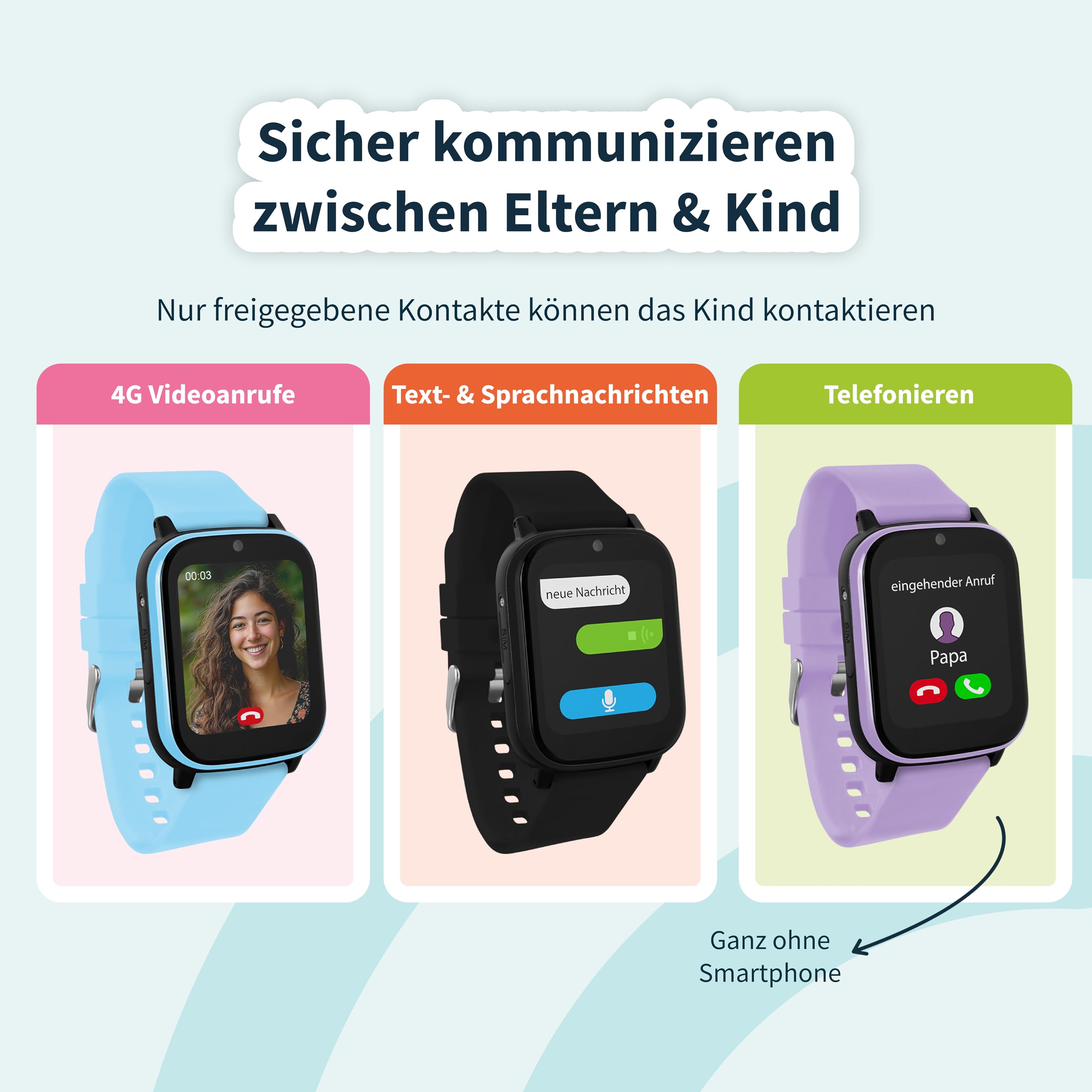 one2track - Smartwatch Kinder - Connect Next Blau - Kinder Smartwatch mit GPS - Serverstandort Niederlande - SOS Taste - 4G Videoanrufe - Ab 6 Jahren - Eltern App - Integrierte SIM Karte
