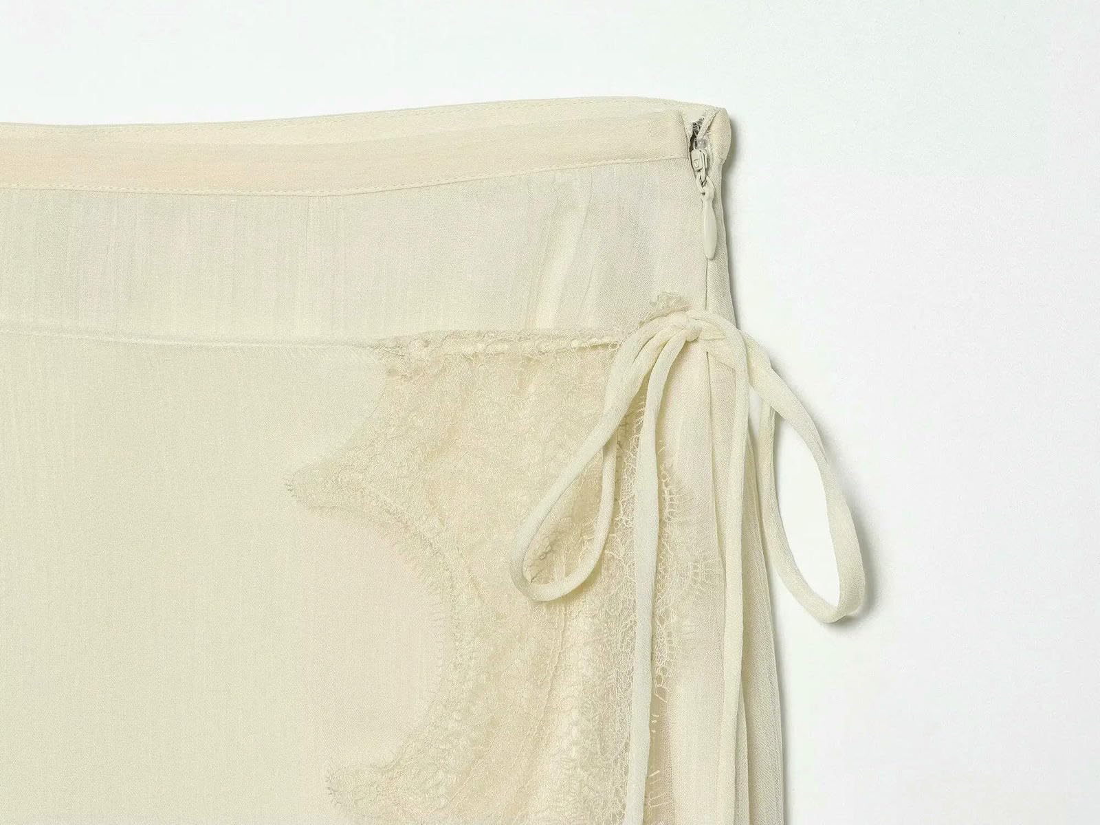 Gonna Lunga Donne Avvolgere Cravatta Vita Midi Scalloped Pizzo Trim Leggero Chiffon Flowy Split Casual Giornaliero Vacanza Abbigliamento Fondo-Beige-l