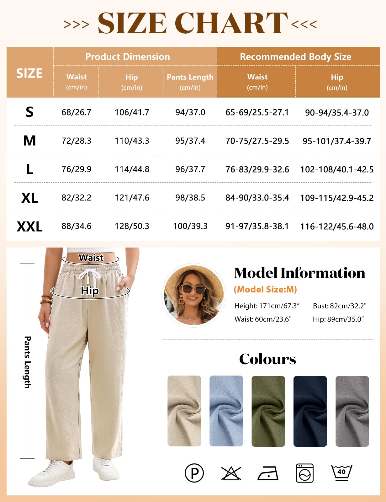 CMTOP Pantalon Femme Été Coton 7/8 Pantalons Taille Elastique Pantacourt Fluide Droit Pantalon Loisirs Léger Longueur Pants Décontractée Ample Solide Couleur de Plage avec Poches