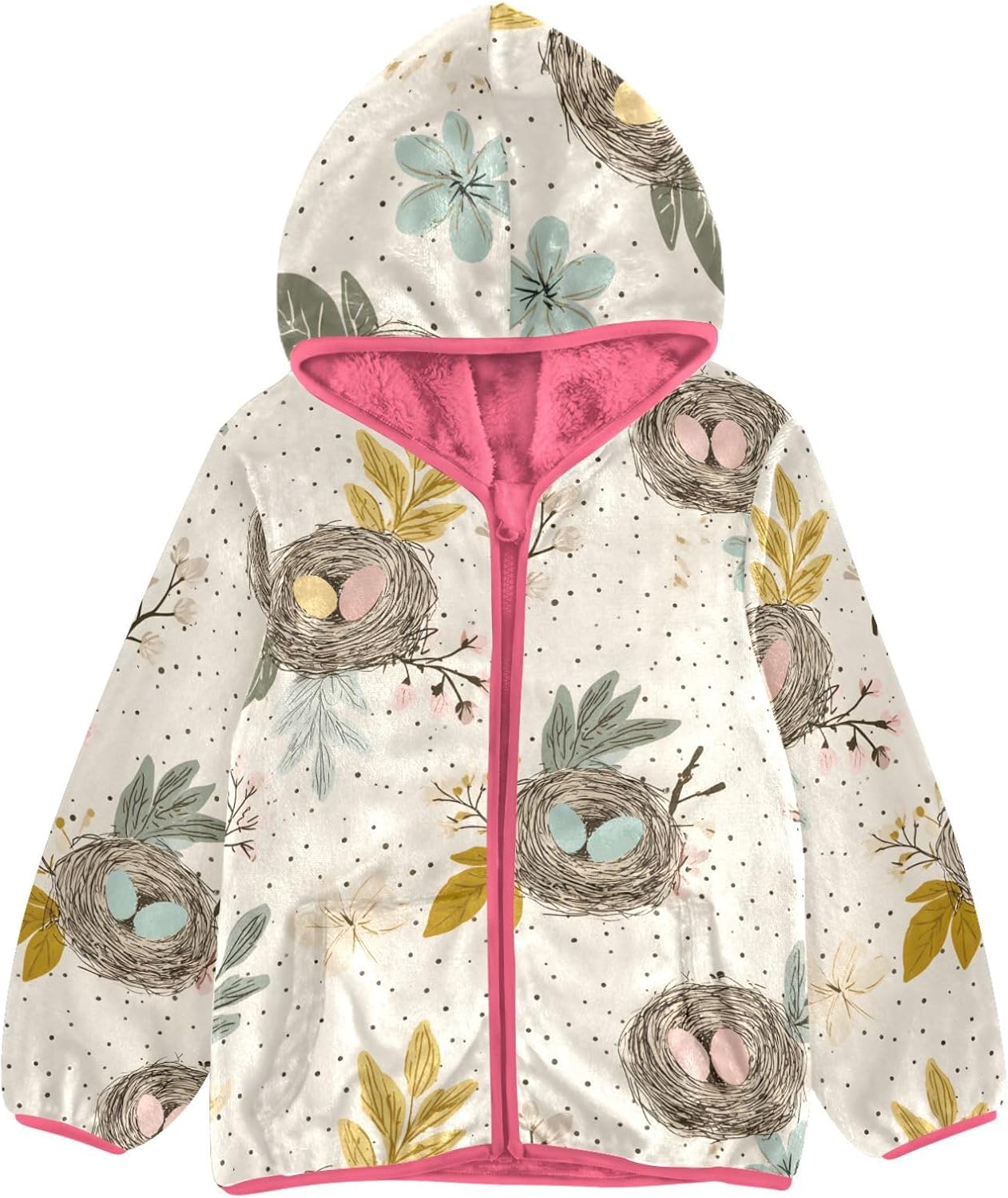 Girls Hoodie Outfit Bird Nest Egg Pattern Zipper Sweatshirt Coat Fleece Jacket for Kids 3-10T
