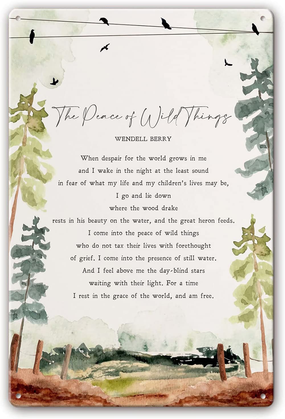 The Peace of Wild Things Poem Metal Tin Sign by Wendell Berry Quote Poster Kitchen Artwork for Bedroom Modern Farmhouse Sign Bathroom Decorative for Wall Prints 8x12 Inch