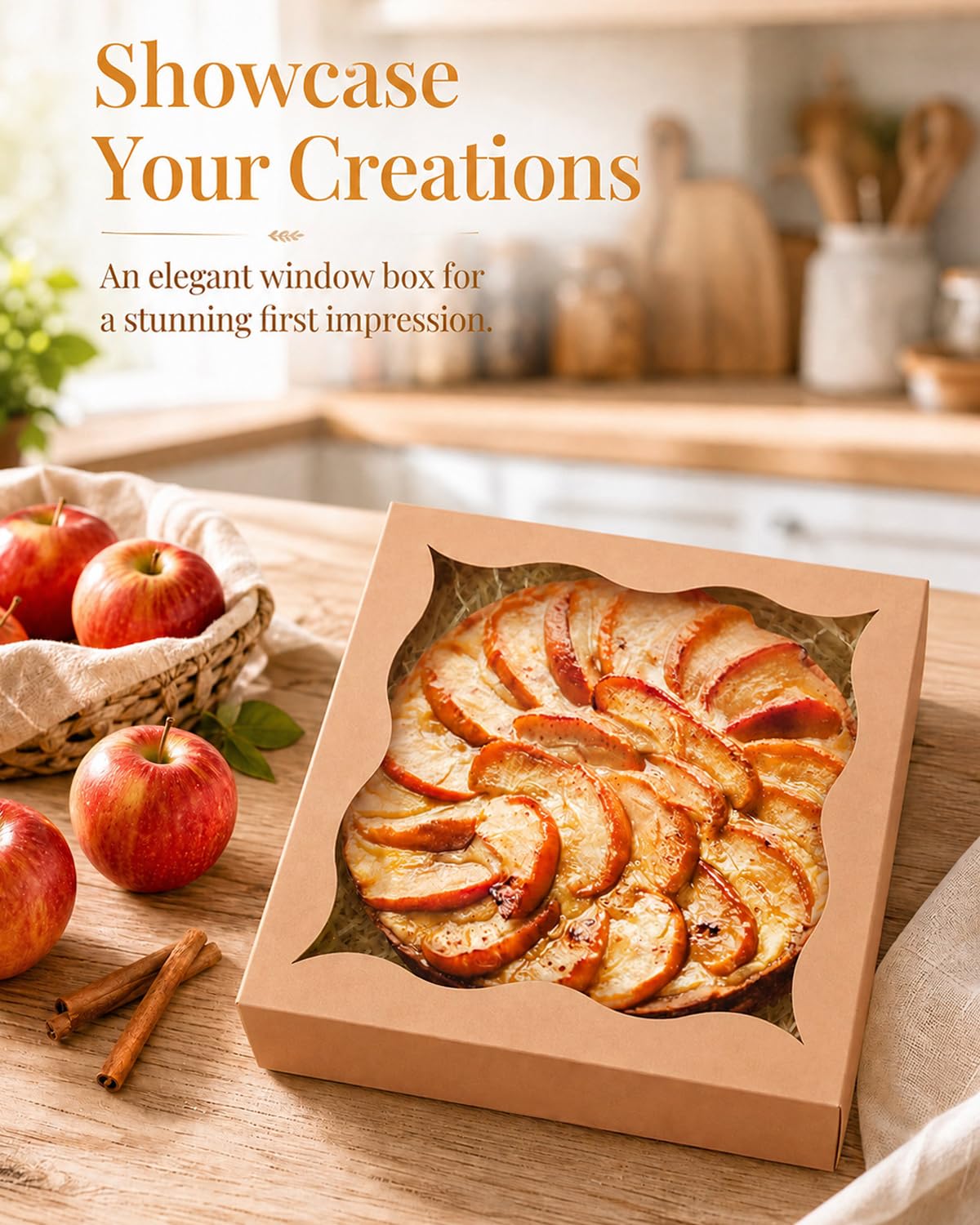 qiqee Cajas de pastel marrones con ventana de 12 x 12 x 3 pulgadas, 24 paquetes de cajas de panadería para galletas