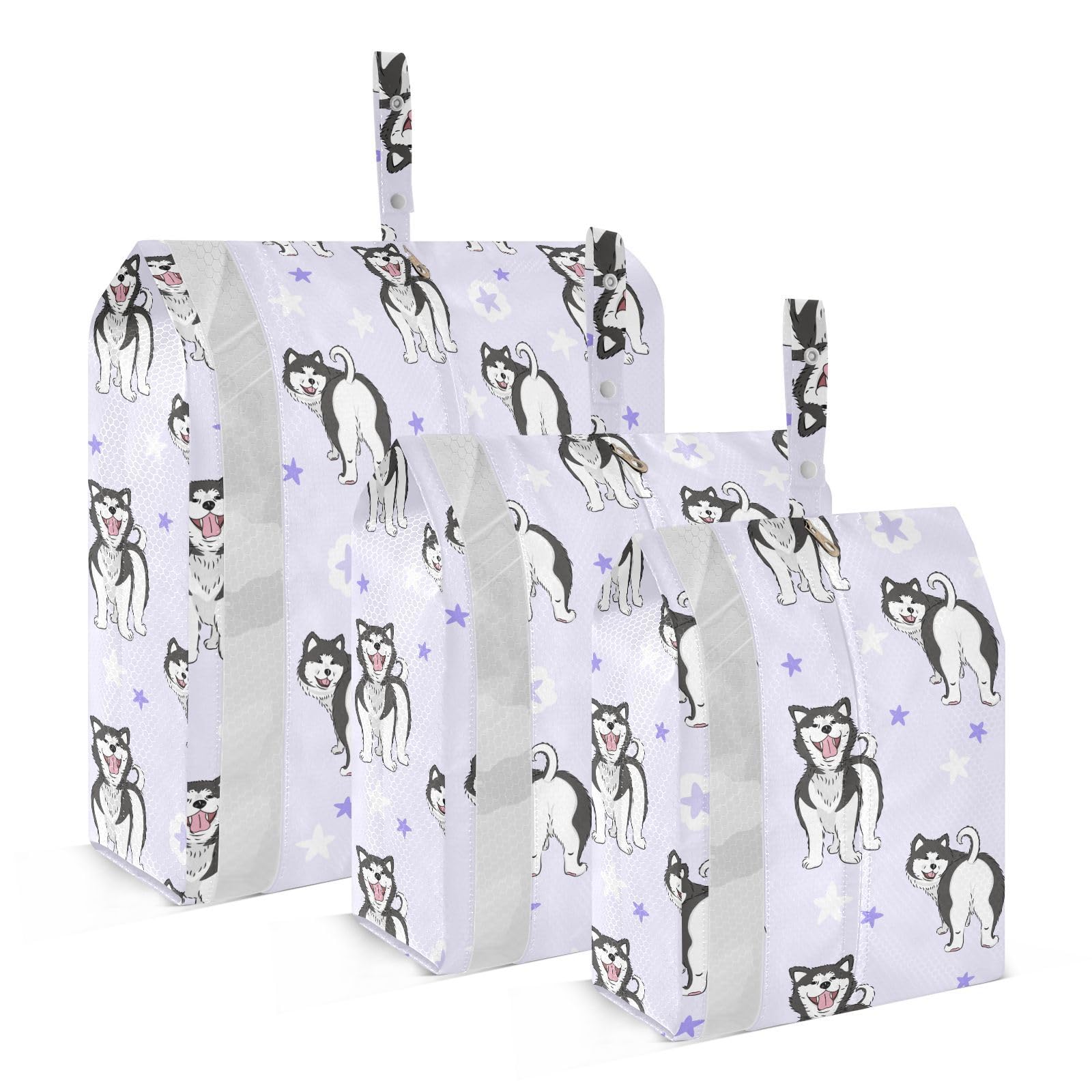 Dogs Husky Packing Organizers for Travel, 3 Pack Waterproof Packing Bag for Travel Accessories Zipper Closure Carry on Bag, Medium, As pic