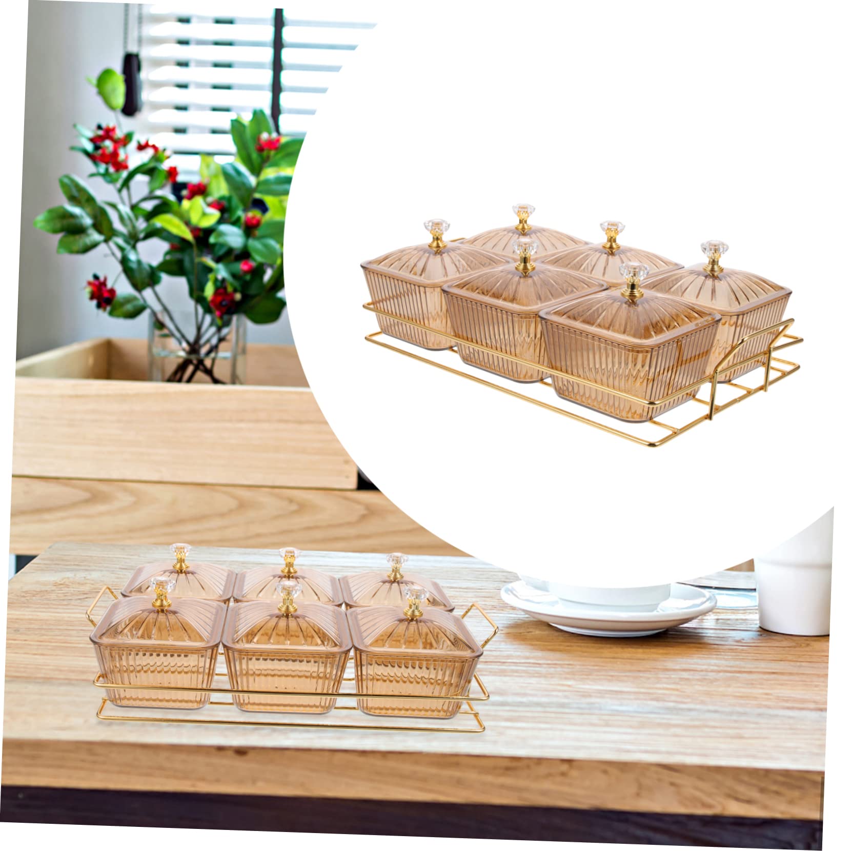 Plato para Aperitivos Decorativo de Hierro Dorado con 6 Compartimentos para Frutos Secos y Snacks, Adecuado para Ver Series en Casa y Reuniones