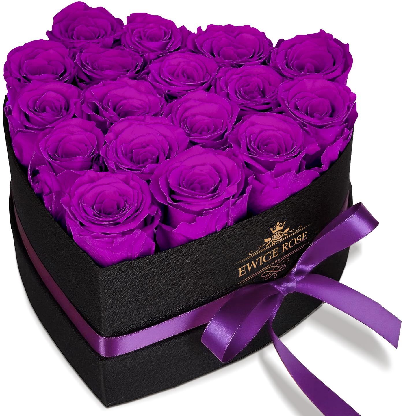 QHHENTOO 17 Infinity Rosen, Ewige Lila Rose Geschenke für Frauen, Konservierte Rose in Herzbox für Frauen Mutter zum Geburtstag Jahrestag Valentinstag Muttertag Weihnachten Hochzeitstag Rosenbox