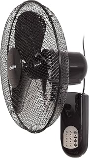 Branded 16" 40cm Oscillating Wall Mounted Air Cool Fan with 3 Speed Settings, Timer & Remote Control (Black)