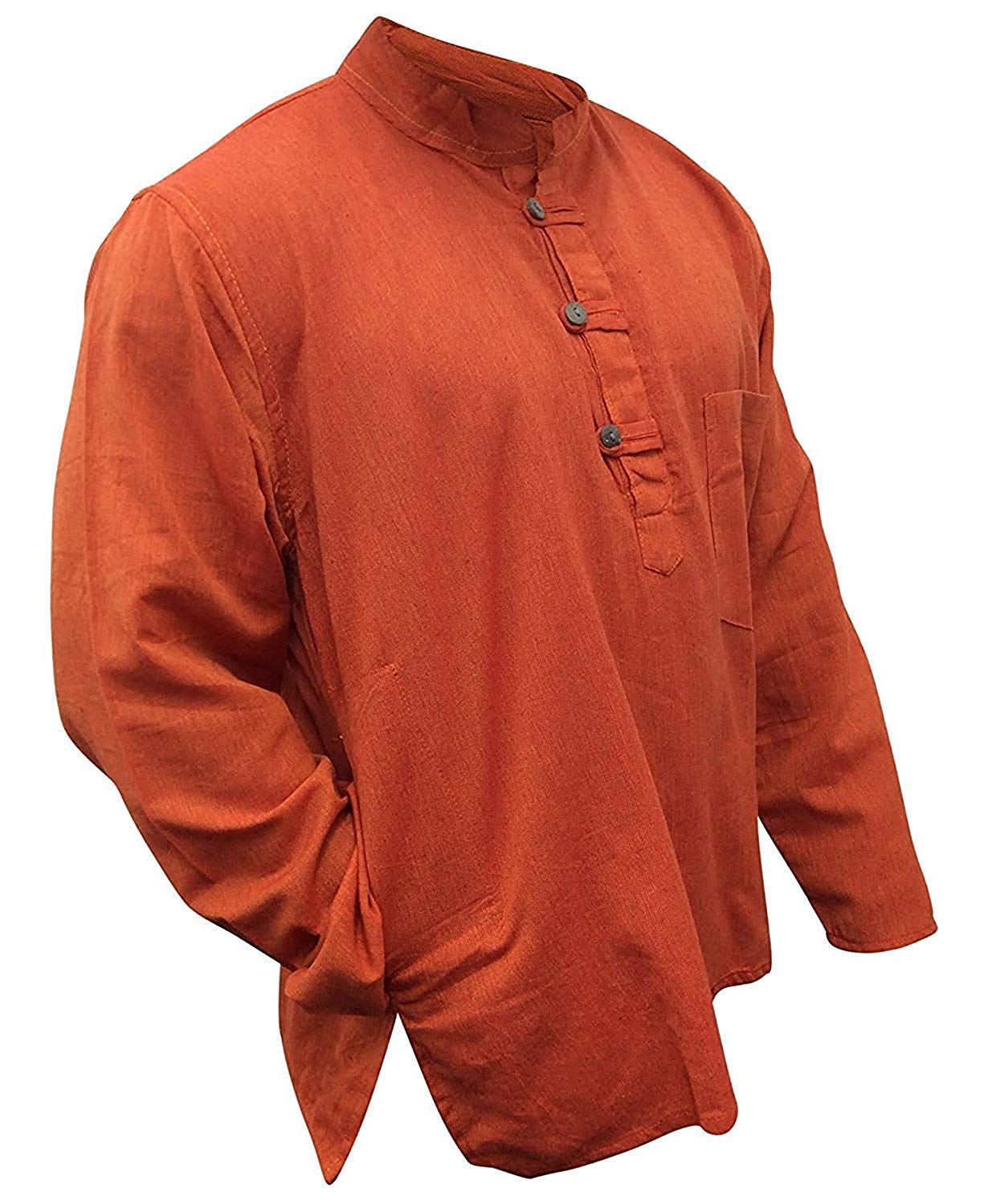 SHOPOHOLIC FASHION Mens Light Weight Hippy Festival Plain Grandad Shirt, (Orange/3XL)
