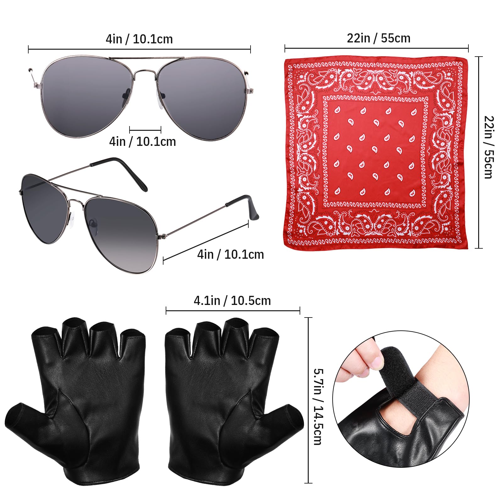 Kit De Accesorios Rockeros De 5 Piezas – Gafas, Guantes, Bandana Y Mangas De Tatuaje Para Fiestas 70-80-90
