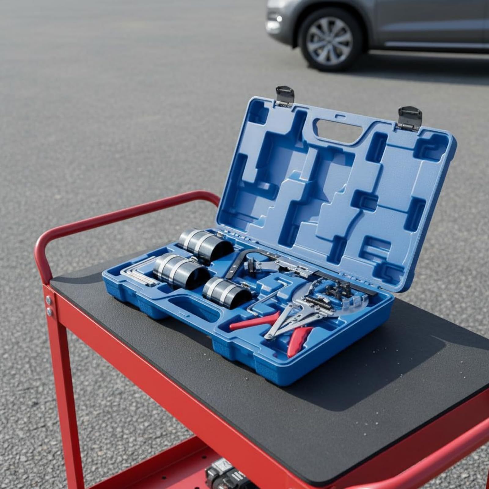 Pinza Compressore Pistone Multiuso Compressore Fasce Elastiche Motore Facile da Usare Pinza Fasce Elastiche per Autoriparatori, Officina Auto, Garage