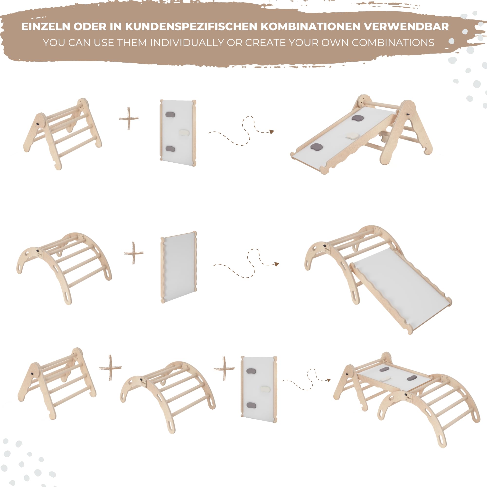 MAMOI Klimrek voor binnen, klimdriehoek van hout, klimboog, klimrek, Montessori speelgoed van natuurlijke materialen